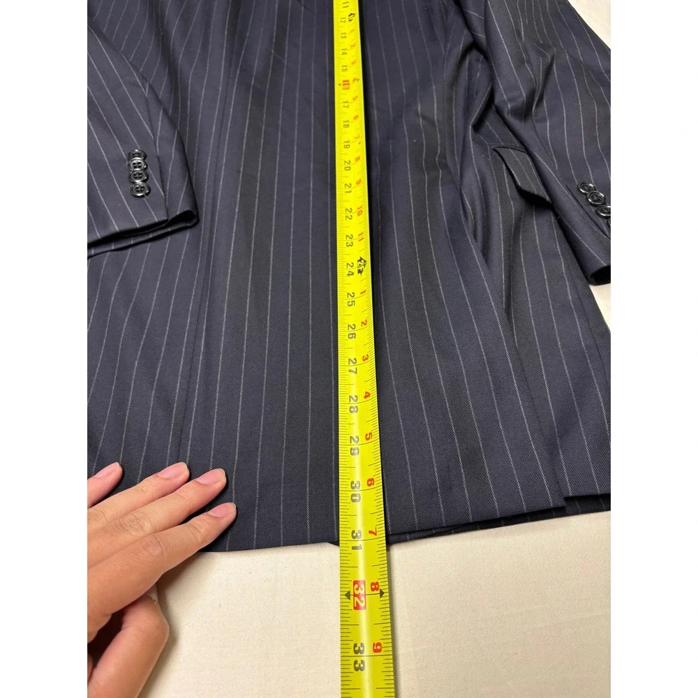 Hickey Freeman x Loro Piana Pinstripe Suit Navy Wool Mens 44R W36 L27 USA